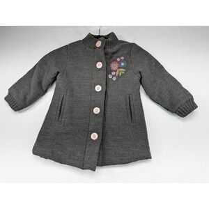Penelope Mack Girls Dark Gray Button Front Embroidered Flower Coat Size‎ 4T
